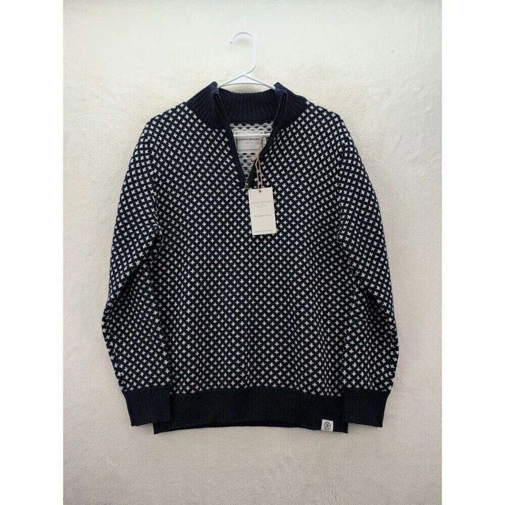 Long Wharf Supply Co Edgartown SeaWell Quarter Zip Navy Blue Sweater NWT Small